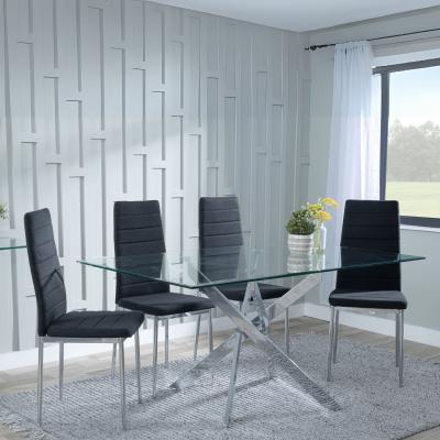 Chopstick Clear Glass And Chrome Metal Dining Set Lido Black Fabric Chairs With Chrome Legs