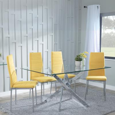 Chopstick Clear Glass And Chrome Metal Dining Set Lido Yellow Fabric Chairs With Chrome Legs