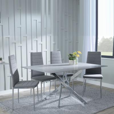 Chopstick Grey Glass And Chrome Metal Dining Set Lido Dark Grey Fabric Chairs With Chrome Legs