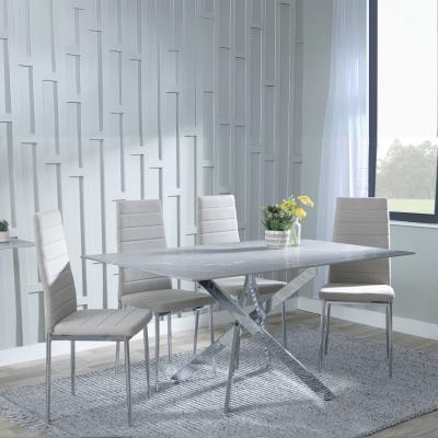 Chopstick Grey Glass And Chrome Metal Dining Set Lido Sand Fabric Chairs With Chrome Legs