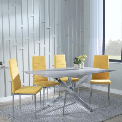 Chopstick Grey Glass And Chrome Metal Dining Set Lido Yellow Fabric Chairs With Chrome Legs