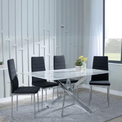 Product photograph of Chopstick White Glass And Chrome Metal Dining Set - Lido Black Fabric Chairs With Chrome Legs from Choice Furniture Superstore