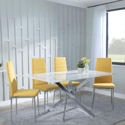 Chopstick White Glass And Chrome Metal Dining Set Lido Yellow Fabric Chairs With Chrome Legs