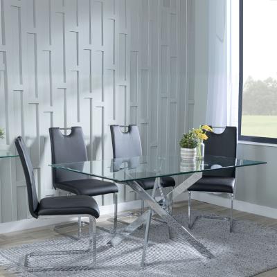 Chopstick Clear Glass And Chrome Metal Dining Set Bianco Black Faux Leather Dining Chair