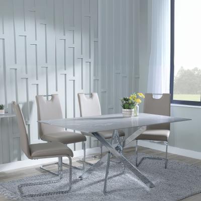 Chopstick Grey Glass And Chrome Metal Dining Set Bianco Beige Faux Leather Dining Chair