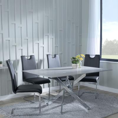 Chopstick Grey Glass And Chrome Metal Dining Set Bianco Black Faux Leather Dining Chair