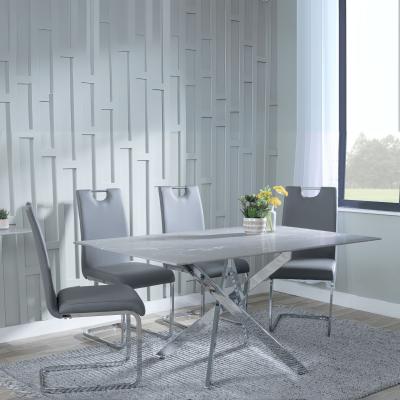 Product photograph of Chopstick Grey Glass And Chrome Metal Dining Set - Bianco Grey Faux Leather Dining Chair from Choice Furniture Superstore