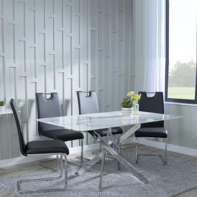 Product photograph of Chopstick White Glass And Chrome Metal Dining Set - Bianco Black Faux Leather Dining Chair from Choice Furniture Superstore