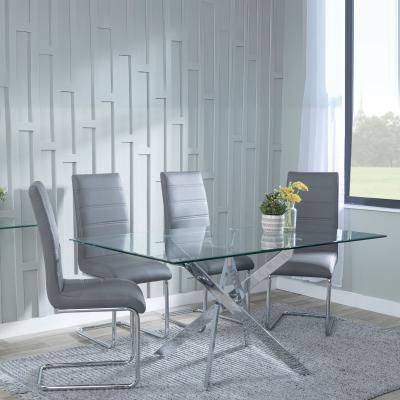 Chopstick Clear Glass And Chrome Metal Dining Set Roma Grey Faux Leather Dining Chair