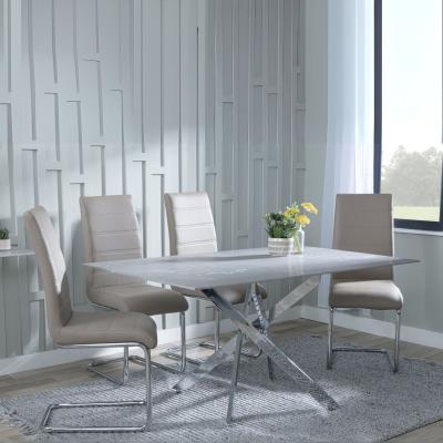 Chopstick Grey Glass And Chrome Metal Dining Set Roma Beige Faux Leather Dining Chair