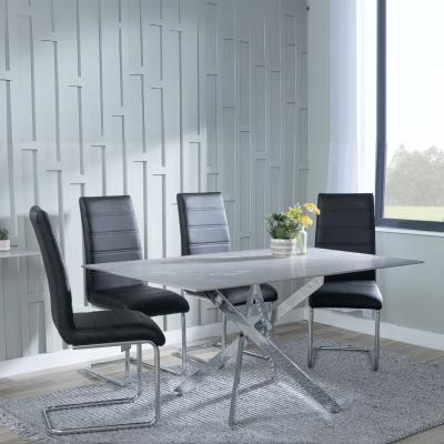 Chopstick Grey Glass And Chrome Metal Dining Set Roma Black Faux Leather Dining Chair