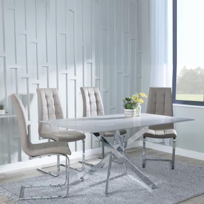 Chopstick Grey Glass And Chrome Metal Dining Set Jamison Beige Faux Leather Dining Chair