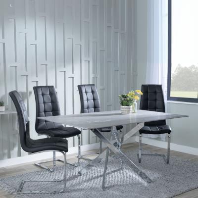 Chopstick Grey Glass And Chrome Metal Dining Set Jamison Black Faux Leather Dining Chair