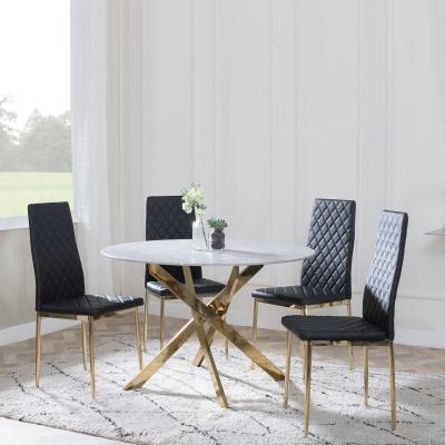 Chopstick Grey Glass And Gold Metal 4 Seater Round Dining Set 4 Metro Black Leather Chairs With Gold Legs