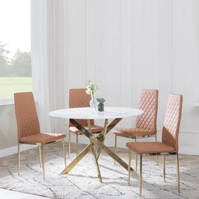 Chopstick White Glass And Gold Metal 4 Seater Round Dining Set 4 Metro Burnt Orange Leather Chairs With Gold Legs