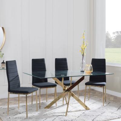 Chopstick Clear Glass And Gold Metal Dining Set Lido Black Fabric Chairs With Gold Legs