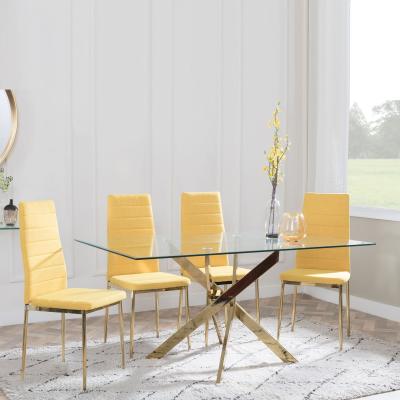 Chopstick Clear Glass And Gold Metal Dining Set Lido Yellow Fabric Chairs With Gold Legs