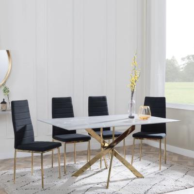 Chopstick Grey Glass And Gold Metal Dining Set Lido Black Fabric Chairs With Gold Legs