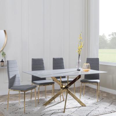 Chopstick Grey Glass And Gold Metal Dining Set Lido Dark Grey Fabric Chairs With Gold Legs