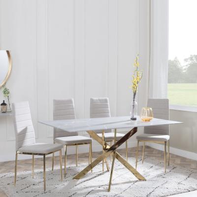 Chopstick Grey Glass And Gold Metal Dining Set Lido Sand Fabric Chairs With Gold Legs