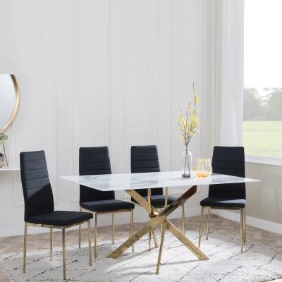 Chopstick White Glass And Gold Metal Dining Set Lido Black Fabric Chairs With Gold Legs