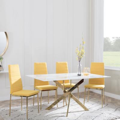 Chopstick White Glass And Gold Metal Dining Set Lido Yellow Fabric Chairs With Gold Legs