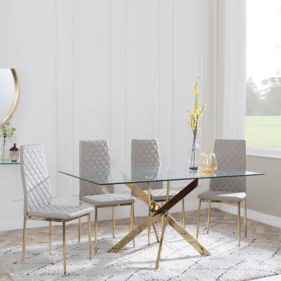 Chopstick Clear Glass And Gold Metal Dining Set Metro Beige Leather Chairs With Gold Legs