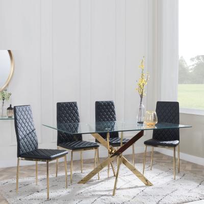 Chopstick Clear Glass And Gold Metal Dining Set Metro Black Leather Chairs With Gold Legs