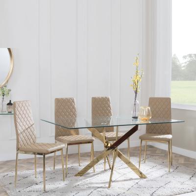 Chopstick Clear Glass And Gold Metal Dining Set Metro Cappuccino Leather Chairs With Gold Legs