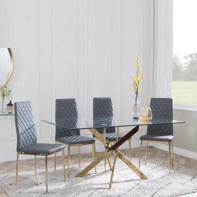 Chopstick Clear Glass And Gold Metal Dining Set Metro Grey Leather Chairs With Gold Legs