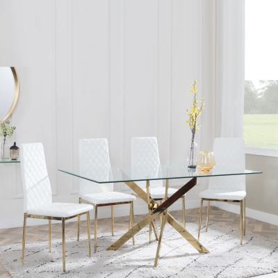 Chopstick Clear Glass And Gold Metal Dining Set Metro White Leather Chairs With Gold Legs