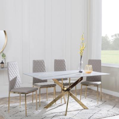 Chopstick Grey Glass And Gold Metal Dining Set Metro Beige Leather Chairs With Gold Legs
