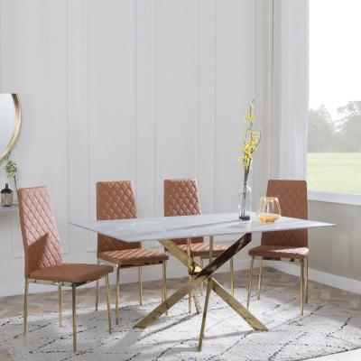 Chopstick Grey Glass And Gold Metal Dining Set Metro Burnt Orange Leather Chairs With Gold Legs