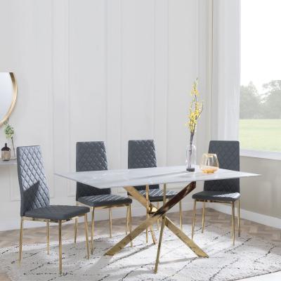 Chopstick Grey Glass And Gold Metal Dining Set Metro Grey Leather Chairs With Gold Legs