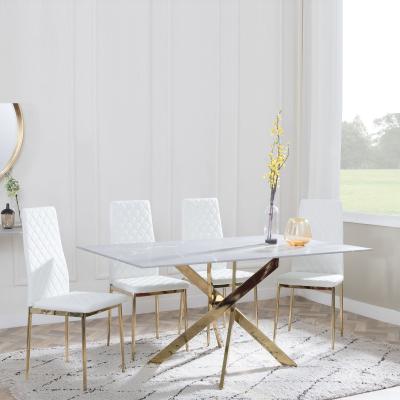 Chopstick Grey Glass And Gold Metal Dining Set Metro White Leather Chairs With Gold Legs