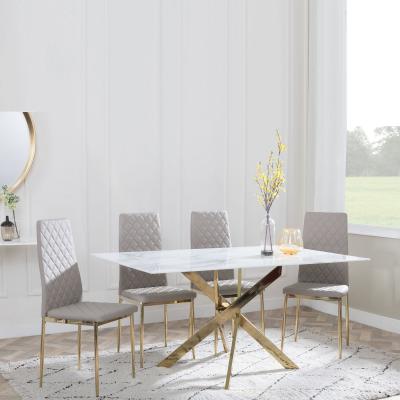 Chopstick White Glass And Gold Metal Dining Set Metro Beige Leather Chairs With Gold Legs