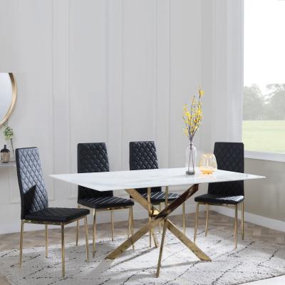 Chopstick White Glass And Gold Metal Dining Set Metro Black Leather Chairs With Gold Legs