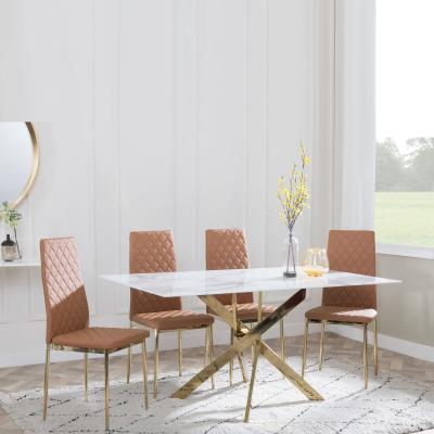 Chopstick White Glass And Gold Metal Dining Set Metro Burnt Orange Leather Chairs With Gold Legs