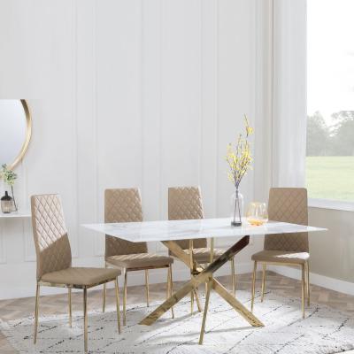 Chopstick White Glass And Gold Metal Dining Set Metro Cappuccino Leather Chairs With Gold Legs