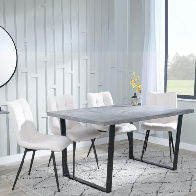 Ezra Faux Concrete Dining Set Corona Beige Fabric Chairs