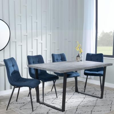 Ezra Faux Concrete Dining Set Corona Blue Fabric Chairs