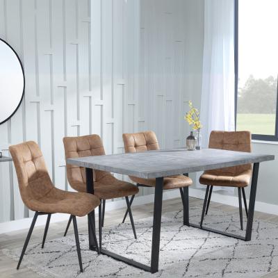 Ezra Faux Concrete Dining Set Corona Brown Fabric Chairs