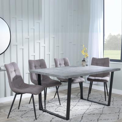 Ezra Faux Concrete Dining Set Corona Camel Fabric Chairs