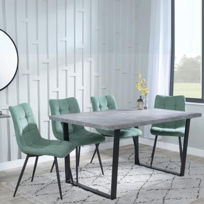 Ezra Faux Concrete Dining Set Corona Green Fabric Chairs