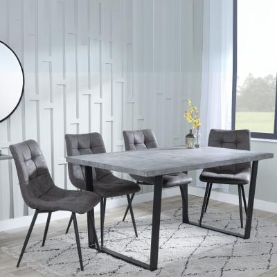 Ezra Faux Concrete Dining Set Corona Grey Fabric Chairs