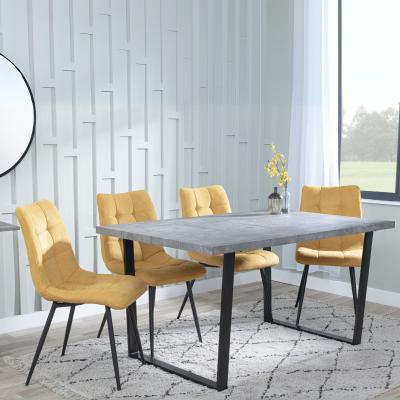 Ezra Faux Concrete Dining Set Corona Yellow Fabric Chairs