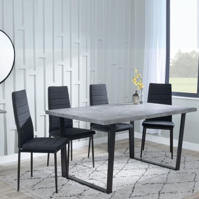 Ezra Faux Concrete Dining Set Lido Black Fabric Chairs With Black Legs