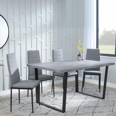 Ezra Faux Concrete Dining Set Lido Dark Grey Fabric Chairs With Black Legs