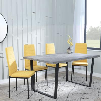 Ezra Faux Concrete Dining Set Lido Yellow Fabric Chairs With Black Legs