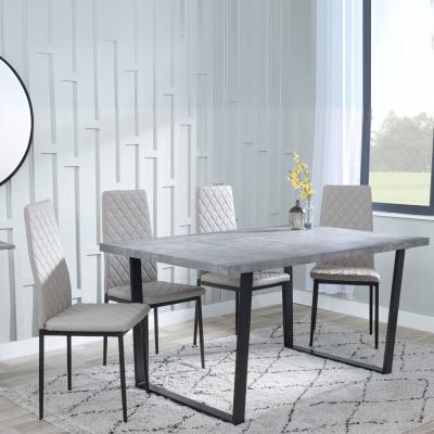 Ezra Faux Concrete Dining Set Metro Beige Leather Chairs With Black Legs